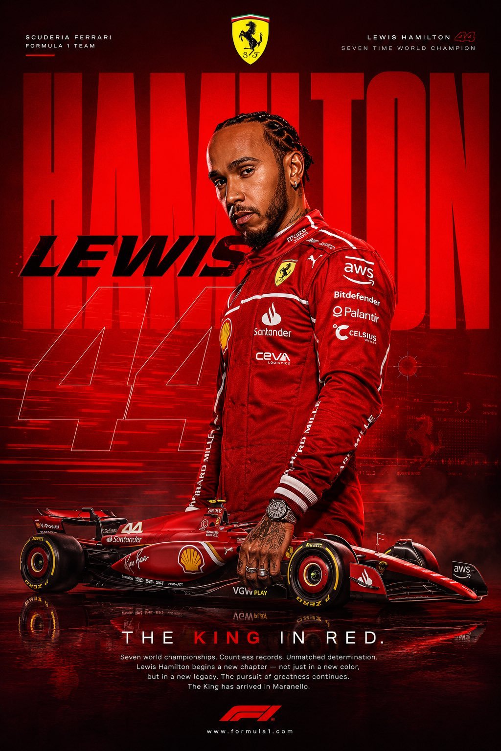 Ferrari F1 hero wallpaper poster of Lewis Hamilton