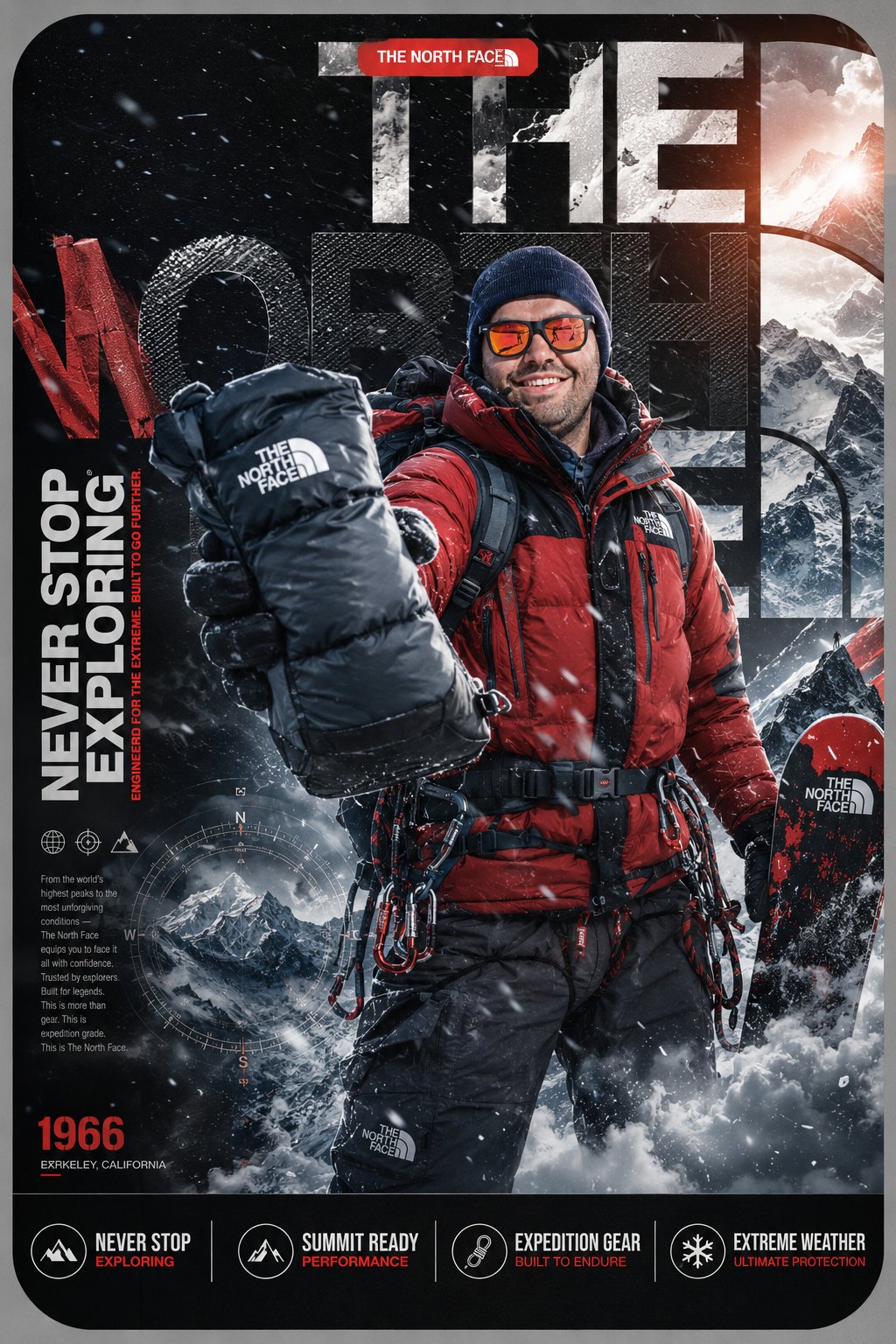 Surreal North Face expedition advertising poster using uploaded photo