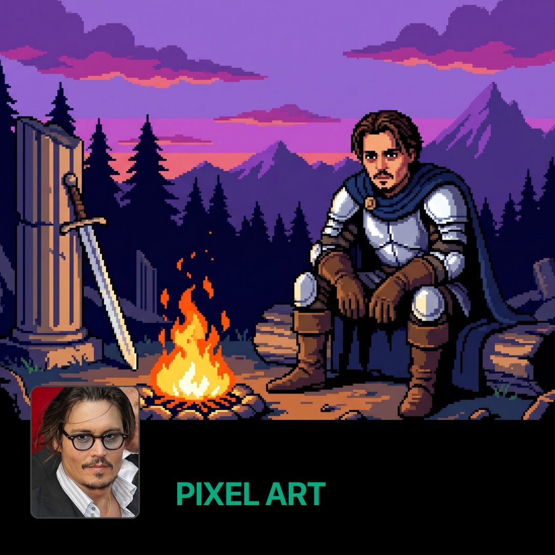 80s Arcade Pixel Art example using uploaded photo
